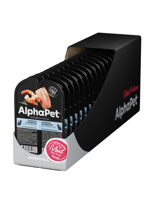 Корм влажный AlphaPet для стерилизованных кошек с анчоусами и креветками, 80г