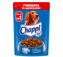 Корм влажный Chappi Сытный мясной обед для собак с говядиной по-домашнему, 85г