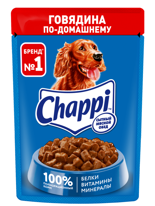 Корм влажный Chappi Сытный мясной обед для собак с говядиной по-домашнему, 85г