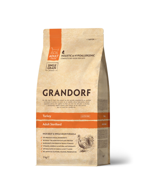 Корм сухой Grandorf для стерилизованных кошек индейка, 2кг