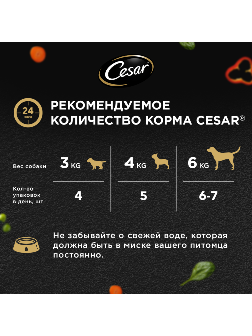 Корм влажный Cesar для собак говядина-сладкий перец-шпинат, 80г x 28 шт