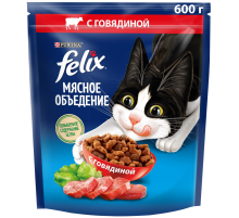 Корм сухой Felix Мясное объедение для взрослых кошек с говядиной, 600г