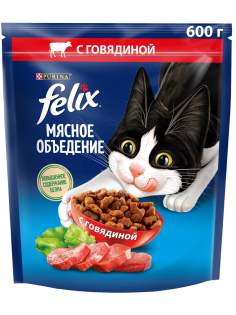 Корм сухой Felix Мясное объедение для взрослых кошек с говядиной, 600г