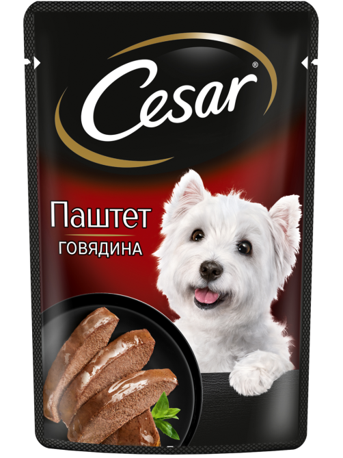 Корм влажный Cesar для взрослых собак паштет с говядиной, 80г х 28 шт