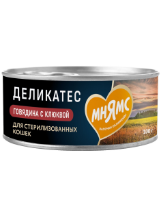 Корм влажный Мнямс для кошек деликатес говядина и клюква, 100г
