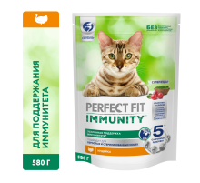 Корм сухой Perfect Fit для взрослых кошек иммунитет индейка-спирулина-клюква, 580г