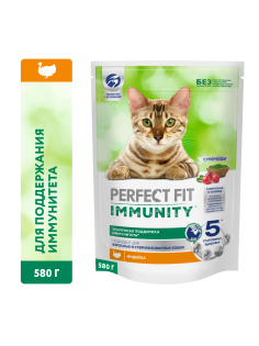 Корм сухой Perfect Fit для взрослых кошек иммунитет индейка-спирулина-клюква, 580г