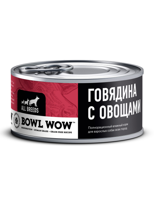 Корм влажный Bowl Wow для собак говядина и овощи, 100г
