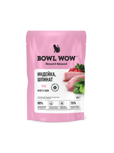 Корм влажный Bowl Wow индейка и шпинат, 85г