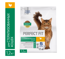 Корм сухой Perfect Fit для стерилизованных кошек с курицей, 1.2кг