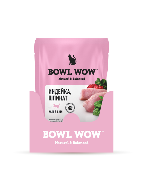 Корм влажный Bowl Wow индейка и шпинат, 85г