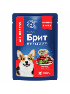 Корм влажный Брит Premium для взрослых собак с говядиной в соусе, 85г