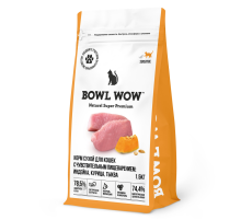 Корм Bowl Wow для кошек с чувствительным пищеварением с индейкой, курицей и тыквой, 1,5кг