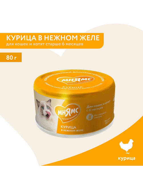 Корм влажный Мнямс для кошек курица в желе, 80г