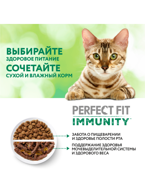 Корм влажный Perfect Fit для взрослых кошек иммунитет говядина-лен-желе, 75г