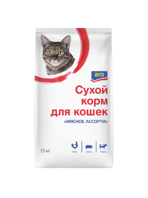 aro Корм сухой для кошек мясное ассорти, 15кг