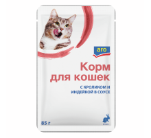 aro Корм влажный для кошек кролик и индейка в соусе, 85г