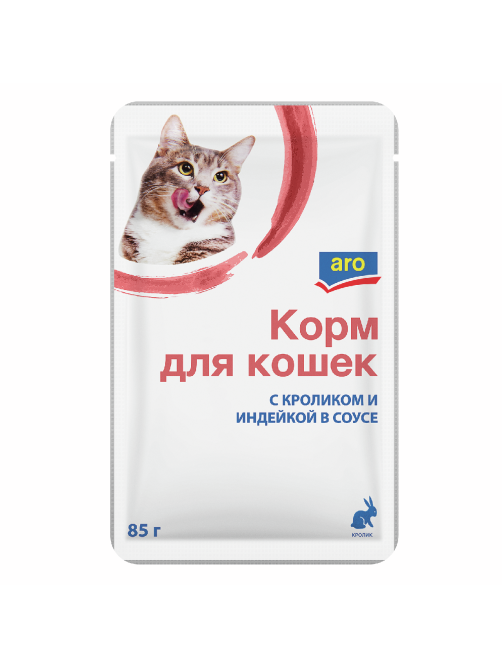 aro Корм влажный для кошек кролик и индейка в соусе, 85г