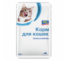 aro Корм влажный для кошек лосось и форель в соусе, 85г