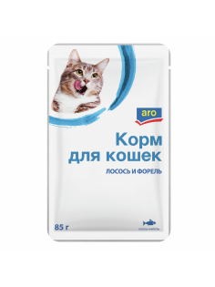 aro Корм влажный для кошек лосось и форель в соусе, 85г