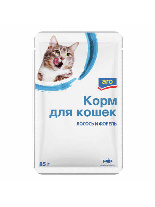 aro Корм влажный для кошек лосось и форель в соусе, 85г