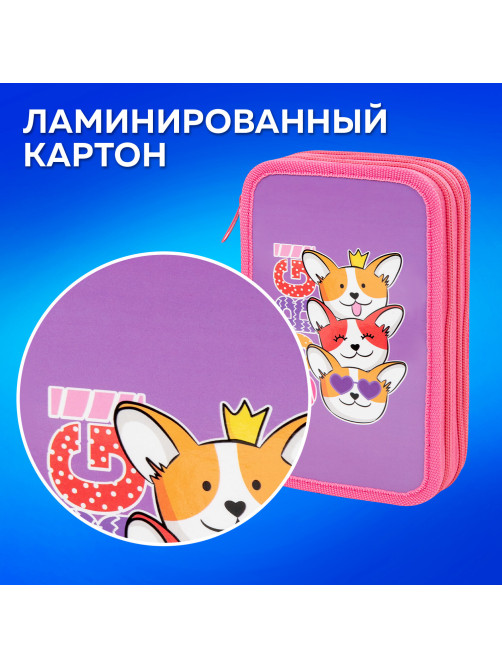 Пенал ПИФАГОР, 3 отделения, ламинированный картон, 19х11 см, 