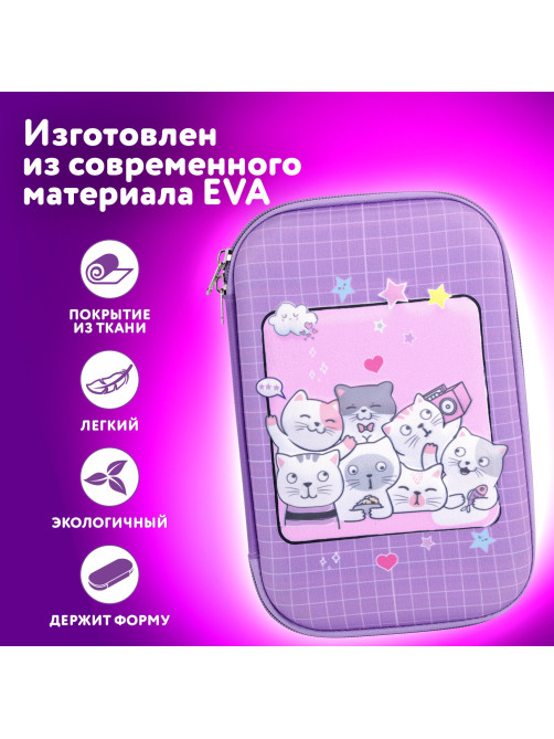 Пенал ЮНЛАНДИЯ большой, 1 отделение, 1 откидная планка, карман, полиэстер/EVA, 22х15х5 см, 