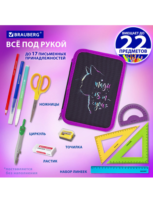 Пенал BRAUBERG, 2 отделения, полиэстер, 21х14 см, 