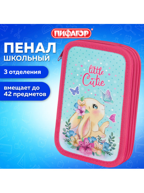 Пенал ПИФАГОР, 3 отделения, ламинированный картон, 19х11 см, 