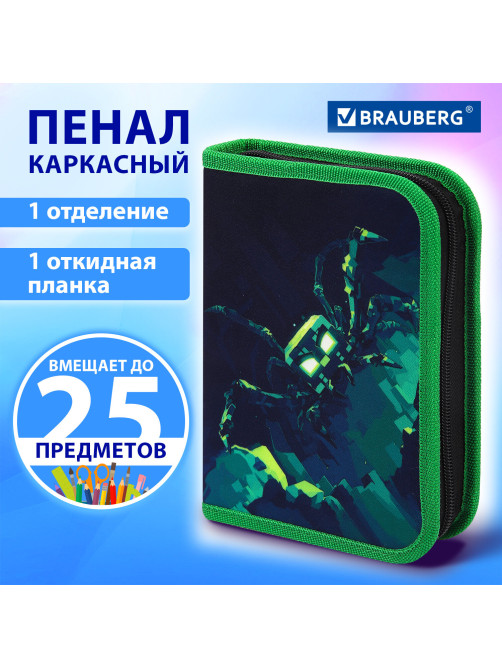 Пенал BRAUBERG, 1 отделение, 1 откидная планка, полиэстер, 21х14 см, 