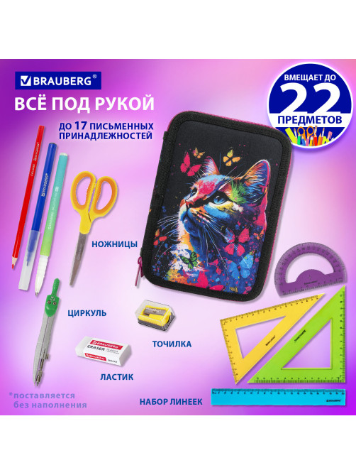Пенал BRAUBERG, 2 отделения, полиэстер, 21х14 см, 