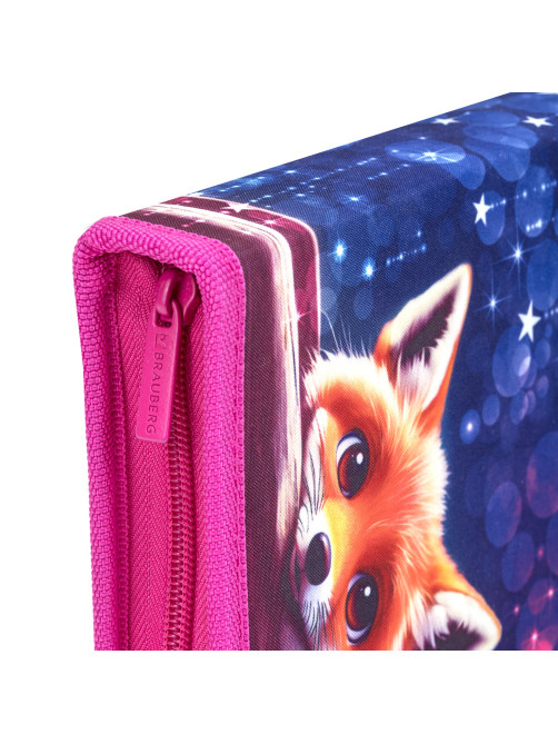 Пенал BRAUBERG, 1 отделение, 2 откидные планки, полиэстер, 21х14 см, Cute fox, 272318