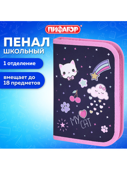 Пенал ПИФАГОР, 1 отделение, полиэстер, 19х13 см, 