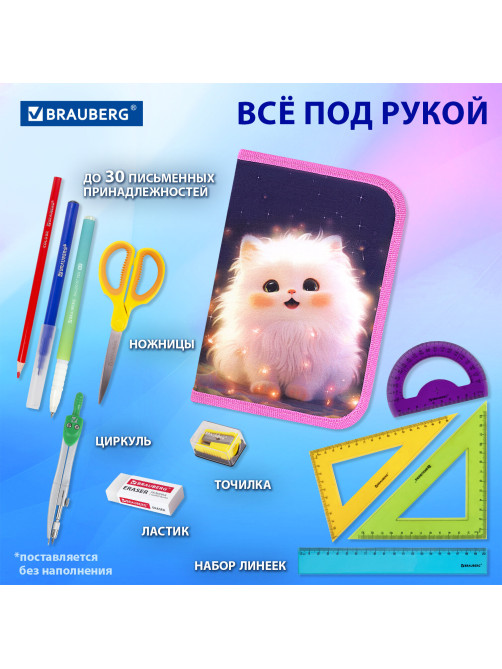 Пенал BRAUBERG, 1 отделение, 2 откидные планки, полиэстер, 21х14 см, 