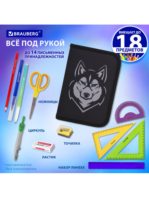 Пенал BRAUBERG, 1 отделение, полиэстер, 21х14 см, 