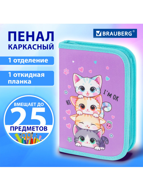 Пенал BRAUBERG, 1 отделение, 1 откидная планка, полиэстер, 21х14 см, 