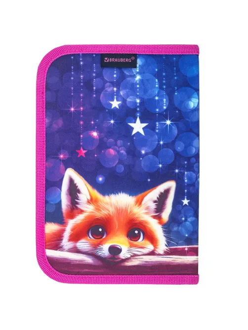 Пенал BRAUBERG, 1 отделение, 2 откидные планки, полиэстер, 21х14 см, Cute fox, 272318
