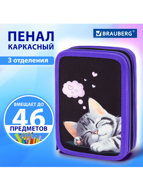 Пенал BRAUBERG, 3 отделения, полиэстер, 21х14 см, 
