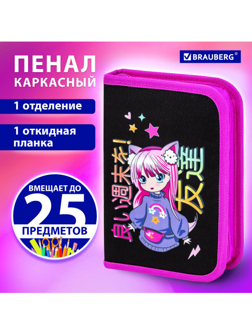 Пенал BRAUBERG, 1 отделение, 1 откидная планка, полиэстер, 21х14 см, 