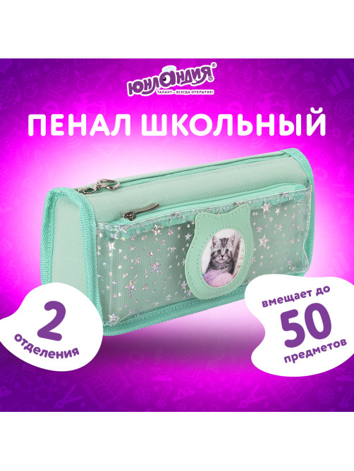 Пенал мягкий ЮНЛАНДИЯ, 2 отделения, полиэстер, 