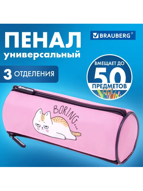Пенал BRAUBERG, 3 отделения, нейлон, 21х7х7 см, 