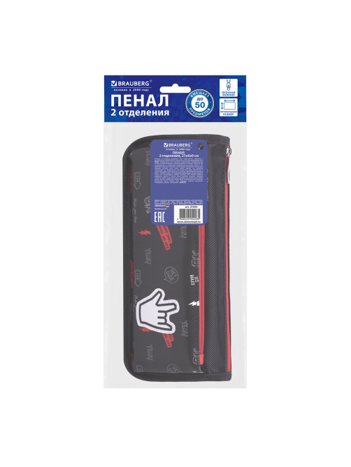 Пенал мягкий BRAUBERG, 2 отделения, полиэстер, 