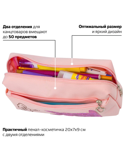 Пенал мягкий ЮНЛАНДИЯ, 2 отделения, полиэстер, 