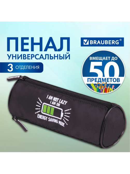 Пенал мягкий BRAUBERG, 3 отделения, нейлон, 21х7х7 см, 