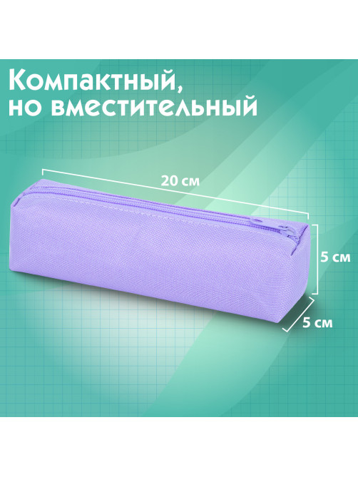 Пенал-тубус ПИФАГОР на молнии, ткань, пастельно-фиолетовый, 20х5 см, 272259