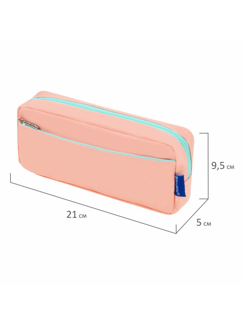 Пенал мягкий BRAUBERG PASTEL, 2 отделения, персиковый, 21х9,5х5 см, 272274