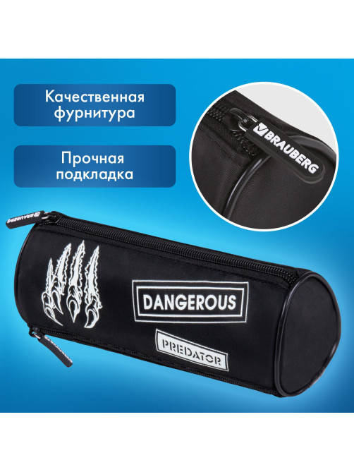 Пенал BRAUBERG, 3 отделения, нейлон, 21х7х7 см, 