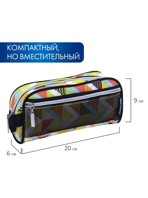 Пенал-косметичка BRAUBERG с ручкой, карман из сетки, полиэстер, 