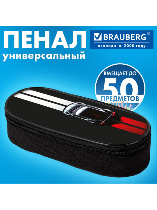 Пенал-футляр BRAUBERG, 1 отделение, органайзер, полиэстер, 22x9х5 см, 
