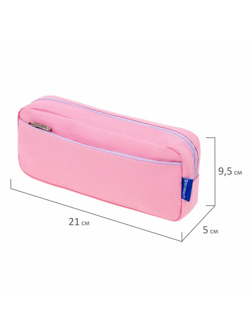 Пенал мягкий BRAUBERG PASTEL, 2 отделения, розовый, 21х9,5х5 см, 272276